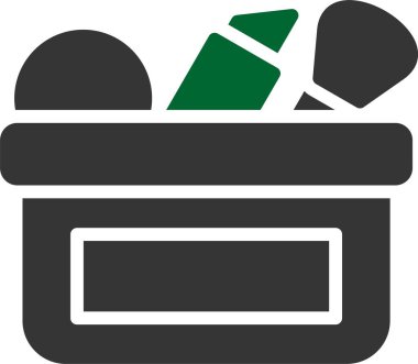 Alışveriş sepeti ikonu. vektör biçimi, yuvarlak açılı, eko yeşil ve gri renkli, beyaz arkaplan.
