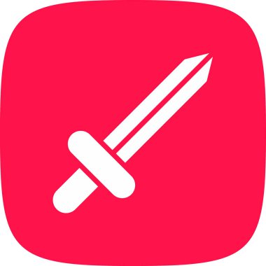 Kılıç simgesi kırmızı arkaplanda izole edilmiş son moda düz stil. Web siteniz için ortaçağ kılıç sembolü, logo, uygulama, ui.