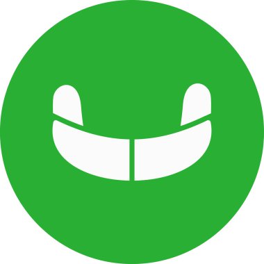 Gülümseme vektör simgesi. Bu düz yuvarlak sembol izole edilmiş beyaz arkaplan üzerinde eko yeşil ve gri renkler kullanır,