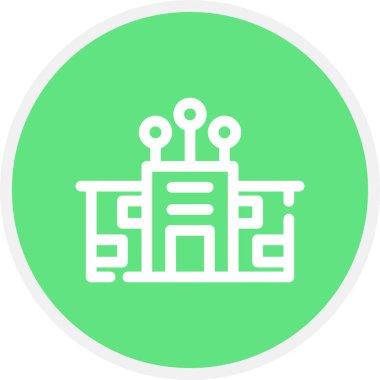 Akıllı Şehir Çizgisi Çemberi Basit Simge, Vektör İllüstrasyonu