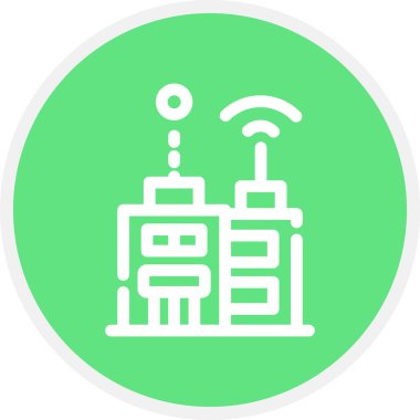 Akıllı Şehir Çizgisi Çemberi Basit Simge, Vektör İllüstrasyonu