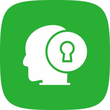 Beyin vektör simgesi. resim biçimi, yuvarlak kare tuşlu, yeşil ve gri renkli düz simge simgesidir..