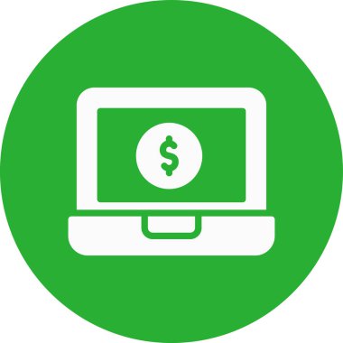 Dolar sembollü bilgisayar monitörü, web simgesi basit vektör illüstrasyonu