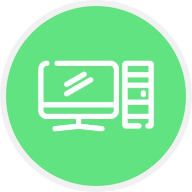 Bilgisayar Hattı Çemberi Basit Simge, Vektör İllüstrasyonu