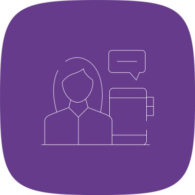 Dijital Yerli Kadın Çizgisi Yuvarlak Köşe Basit Simge, Vektör İllüstrasyonu