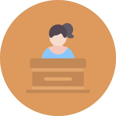 Güzel kadın öğretmen ikonu. Beyaz arkaplanda izole edilmiş daire için kadın öğrenci öğretmen vektör simgesi