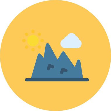 Güneşli ve dağlı güzel dağ manzarası ikon vektör illüstrasyonu