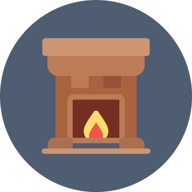 Şömine Düz Vektör Simgesi Tasarımı