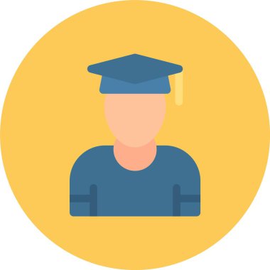 Mezuniyet şapkalı yüksek lisans öğrencisi, öğrenci simgesi, vektör, illüstrasyon tasarımı