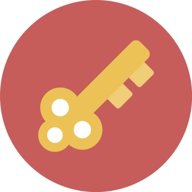 anahtar vektör simgesi. Bu düz yuvarlak sembol turuncu ve pembe renkler kullanır ve beyaz arkaplanda izole edilir..