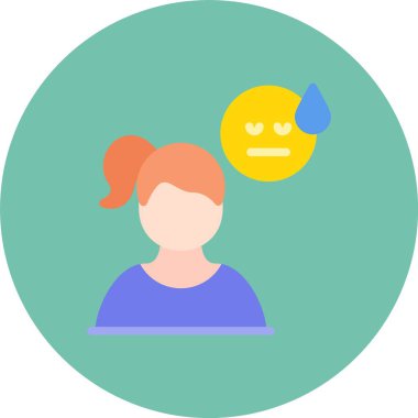 Konuşma balonu olan ve başı emoji vektör resimli bir kadın.