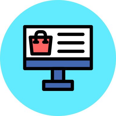 Alışveriş arabası ikonu olan bir laptop. Web tasarımı için beyaz arkaplanda izole edilmiş web tasarımı için çevrimiçi alışveriş arabası işaretinin ana hatları