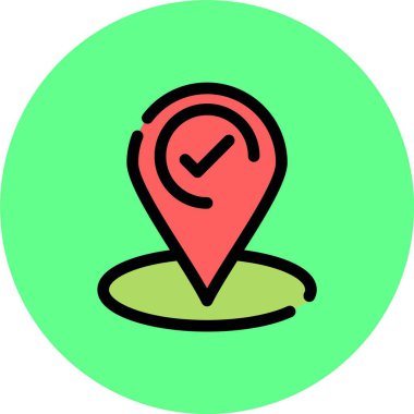 konum simgesi. Çizgi haritası konum vektör rengi düz izole