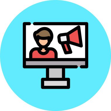 Dizüstü bilgisayarı olan iş adamı, basit ikon vektör çizimi