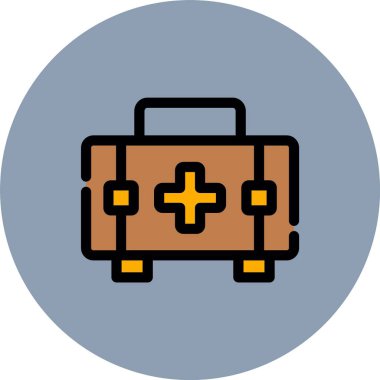 İçinde tıbbi maske ve haç olan bir bavul. Virüsle ilgili seyahat ve turizm. vektör düz tasarım simgesi