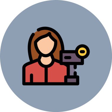 Kamera ve pusula çizgisi simgesi olan kadın, vektör illüstrasyonu