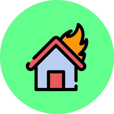 Ev yangını ikonu. Beyaz arkaplanda izole edilmiş web tasarımı için ev vektör resimleme simgesi