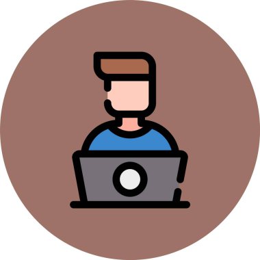 Dizüstü bilgisayarı ve dizüstü bilgisayarı olan adam. Dizüstü bilgisayarı ve dizüstü bilgisayar vektör simgesi olan insan ana hatlarını izole et