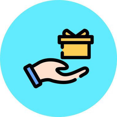 Kurdele rengi ikon vektör illüstrasyonuyla hediye eli