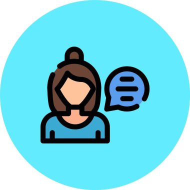 Telefon ikonlu kız. Daire vektör simgesi rengindeki genç kadın düz izole