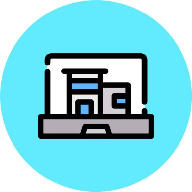 Kitaplı dizüstü bilgisayar ve kitap simgesi renk ana hatları vektörü