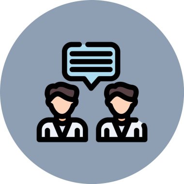 Konuşma baloncukları vektör illüstrasyon renk simgesi olan bir çemberde iki adam