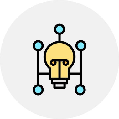 Beyaz arkaplanda izole edilmiş fikir ikonu kavramını içeren ana hatlı ampul. Enerji ve fikir sembolü. İlham konsepti. Vektör.