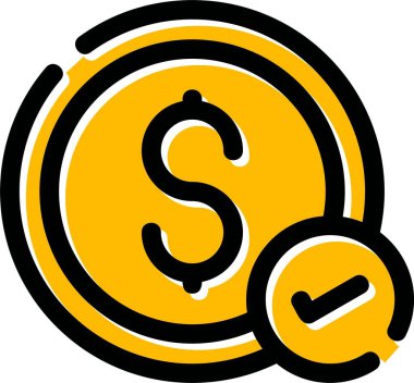 Dolar madeni para ikonu. Taslak dolar sikke vektör rengi düz izole