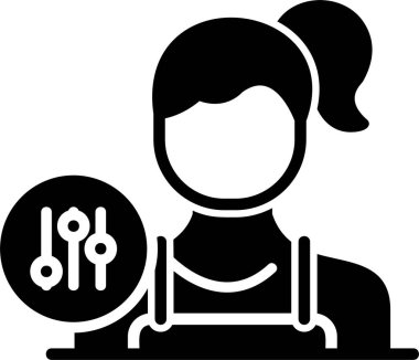 Kaşıklı kadın şef, çatal ve tabak, şef şapkası, vektör, illüstrasyon, izole, siyah