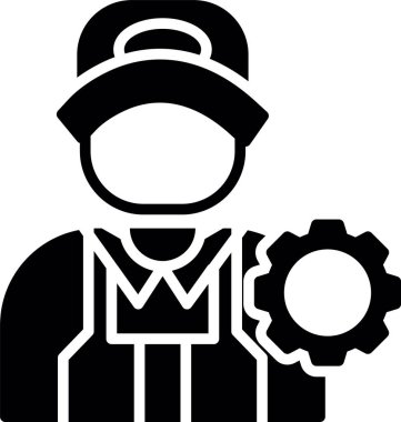 Teçhizat ikonlu işçi. Web için anahtar vektör simgesi olan insanın özet çizimi