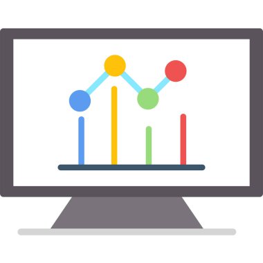 grafik düz simgesi olan bilgisayar