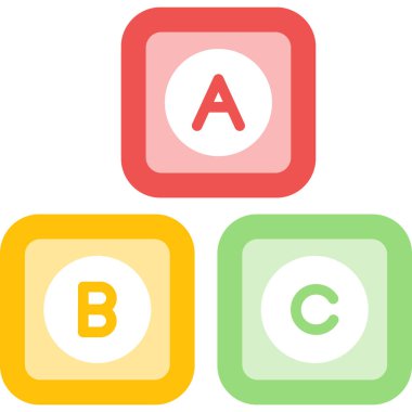 Alfabenin sembolü olan dört renkli basit küp seti