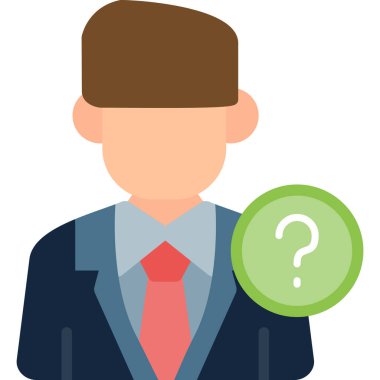 Soru işareti simgesi, vektör illüstrasyonlu iş adamı