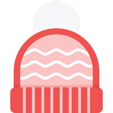 Beyaz arkaplanlı, düz bir kırmızı noel şapkasının vektör çizimi