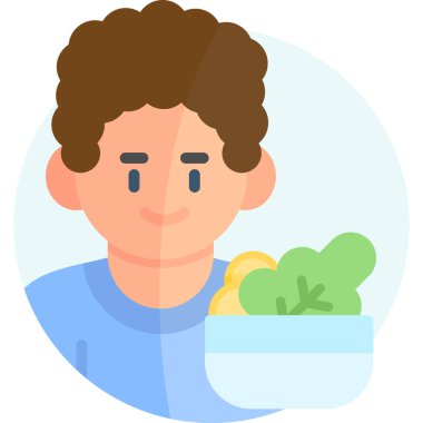 Elinde bir kase salata tutan adam..