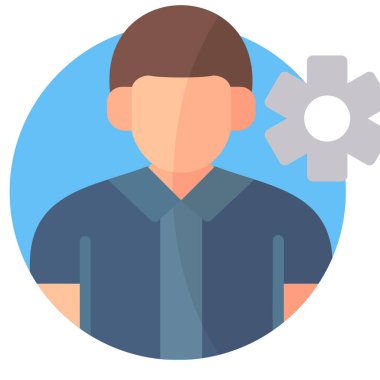 Dişli ikonu olan bir iş adamı. Web için iş adamı vektör simgelerinin düz çizimi