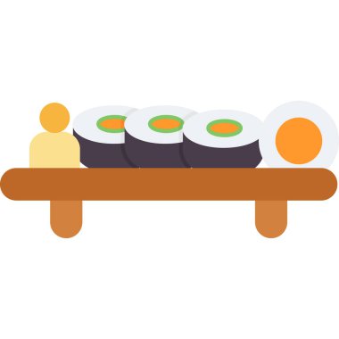 Suşi ve Japon yemek ikonu, vektör illüstrasyon. Japon suşisi sarması.