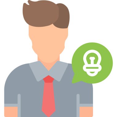 Ampulü olan bir iş adamı. Düz biçimli izole edilmiş vektör illüstrasyonundaki fikir simgesi