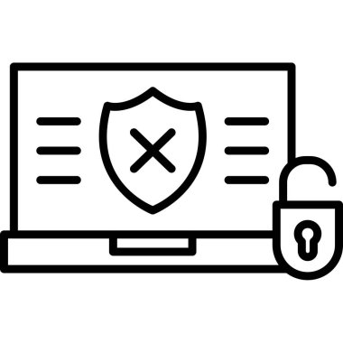 siber güvenlik çizgisi simgesi, siber koruma vektör çizimi kavramı, vektör sembolü işareti.