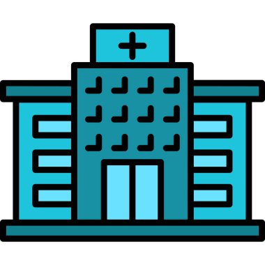 Hastane binası simgesi rengi ana hatları vektörü