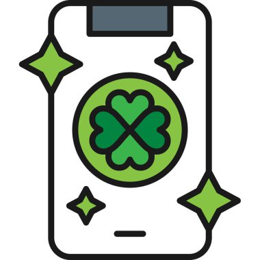 Bir akıllı telefon simgesinin vektör çizimi, yonca yapraklı bir akıllı telefon