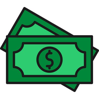 Para çantası simgesi renk ana hatları vektörü