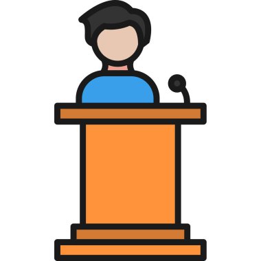 Konferans ikonu. özet konferans toplantı vektör rengi düz izole