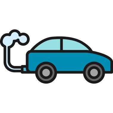 Duman ikonu vektörlü elektrikli araba. Duman tabelalı elektrikli araba. renk sembolü çizimi