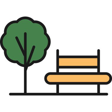 park ve bank renkli simge, park bankının vektör illüstrasyonu