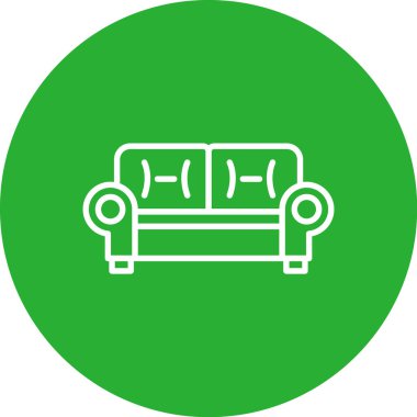 Koltuk vektör simgesi. biçim düz yuvarlak sembol, yumuşak yeşil renkler, yuvarlak açılar, beyaz arkaplan.