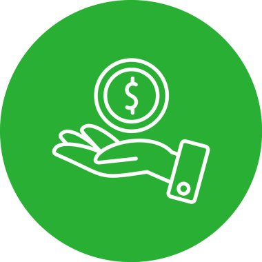 El ve sikke çizgisi ikonlu para. Vektör çizimi. Dolar ve madeni para vektör işareti