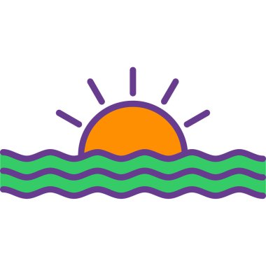 deniz dalgaları ve güneş ikonu vektör tasarımı