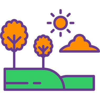 Yaprak ikonu olan güneş ve ağaçlar