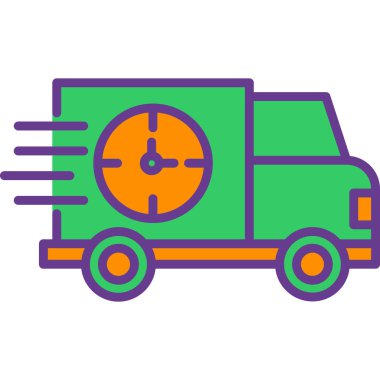 Hızlı teslimat kamyonu ikonu. Taslak dağıtım kamyonu taşıyıcı vektör rengi beyaz üzerine izole edilmiş